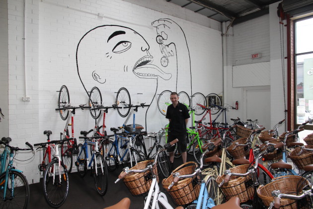 Not your typical bike shop wall mural.